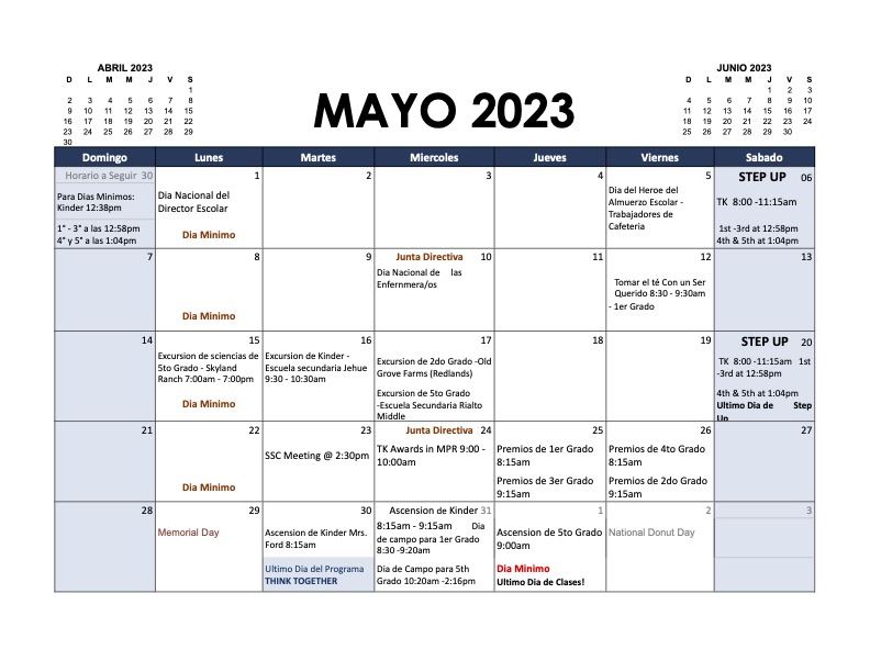 May Calendar Spanish 